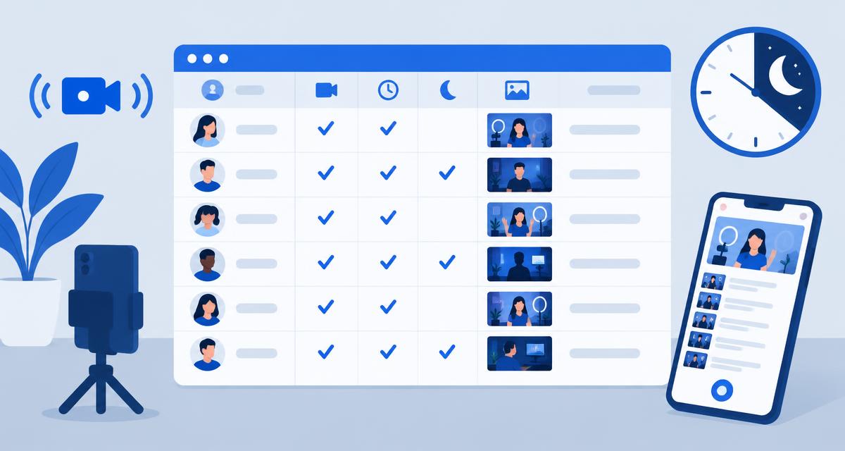 Minh họa mẫu bảng chấm công livestream với cột giờ làm, ca qua đêm và ảnh bằng chứng từng ca